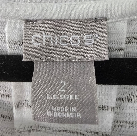 Chico’s Tee Shirt Cotton Blend  Striped Short Sleeve Sz L White Gold Athleisure - Picture 7 of 9
